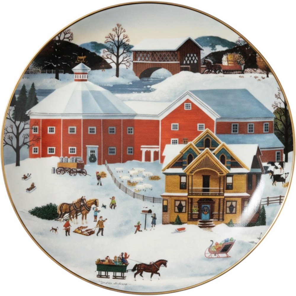 Artaffects Martha B Leone Christmas on the Farm 8" Collector Plate 23k Gold Trim